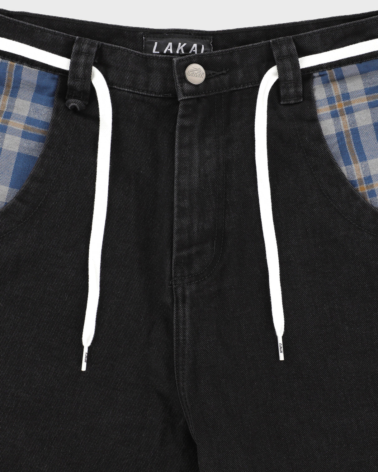 Plaid Contrast Wide Leg Denims - Black