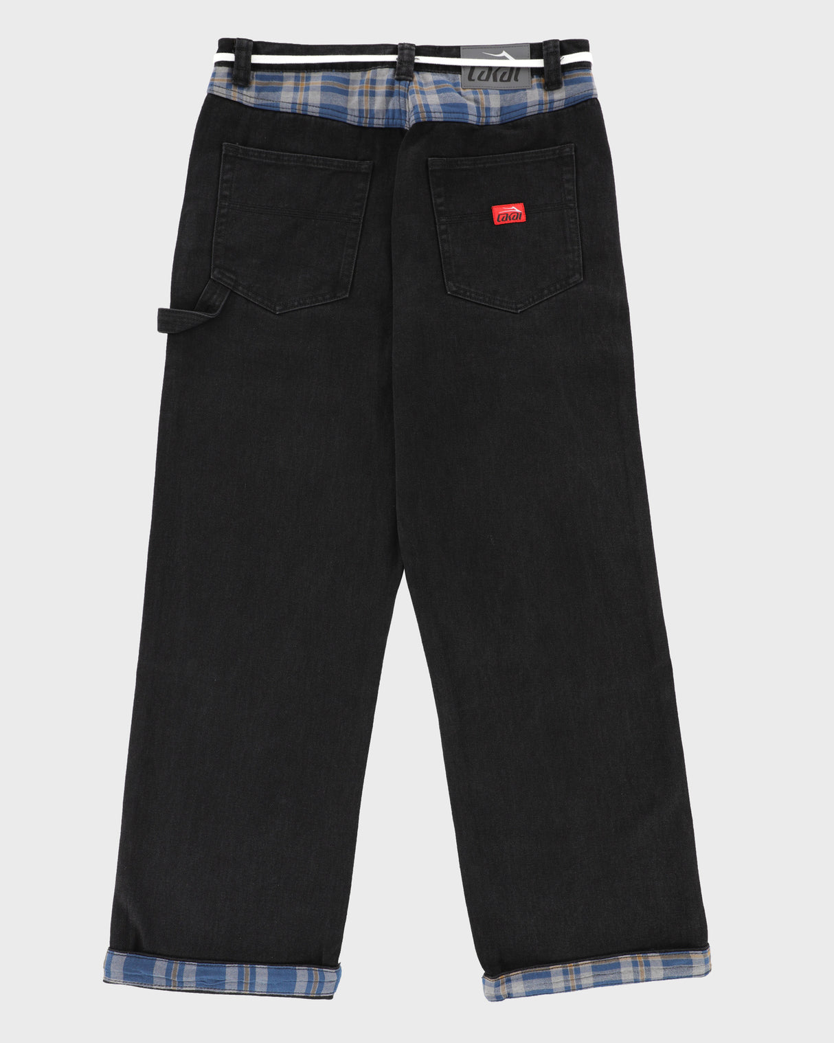 Plaid Contrast Wide Leg Denims - Black