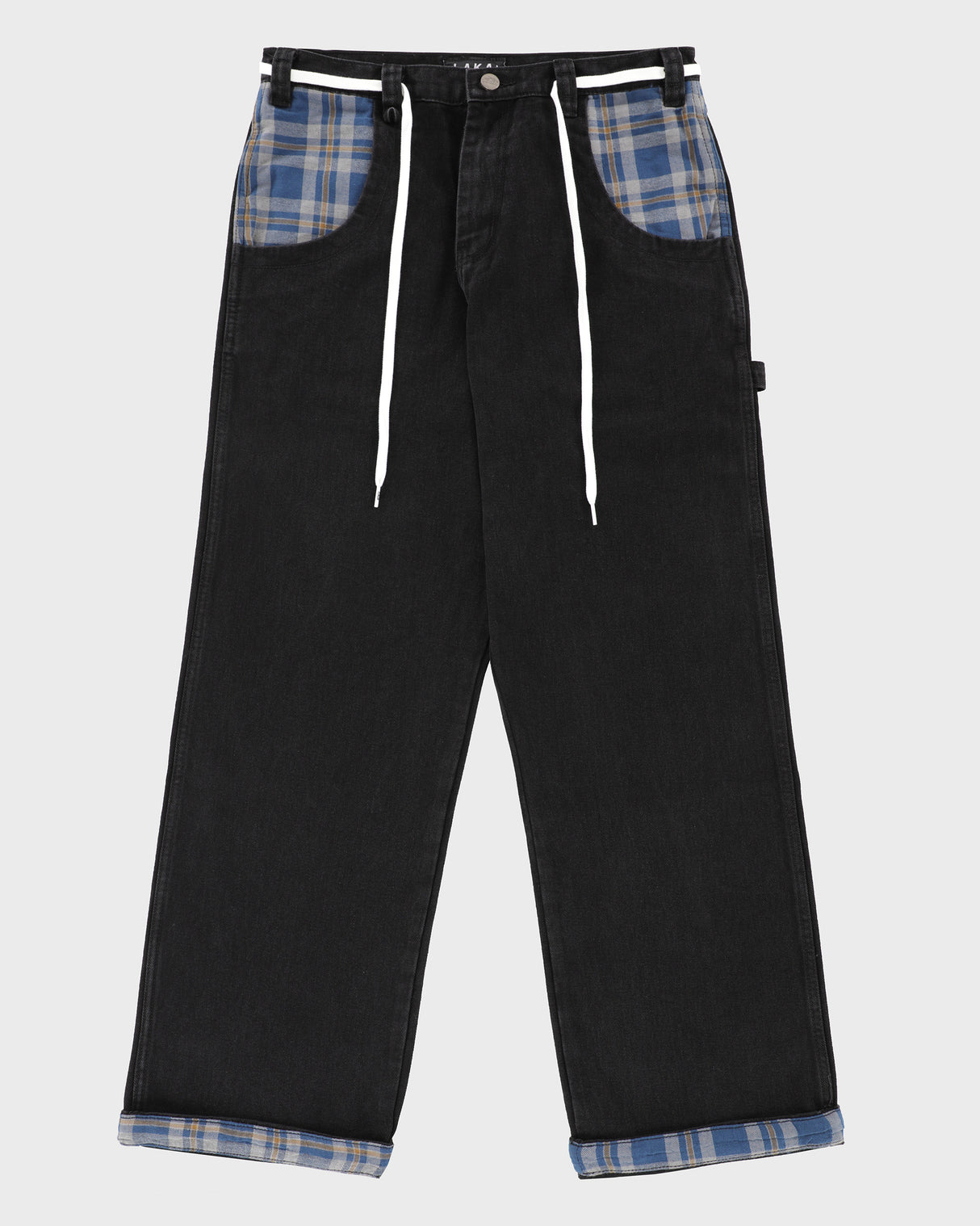 Plaid Contrast Wide Leg Denims - Black