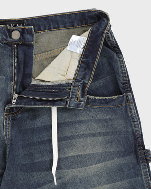 Vintage Washed Wide Leg Denims - Blue