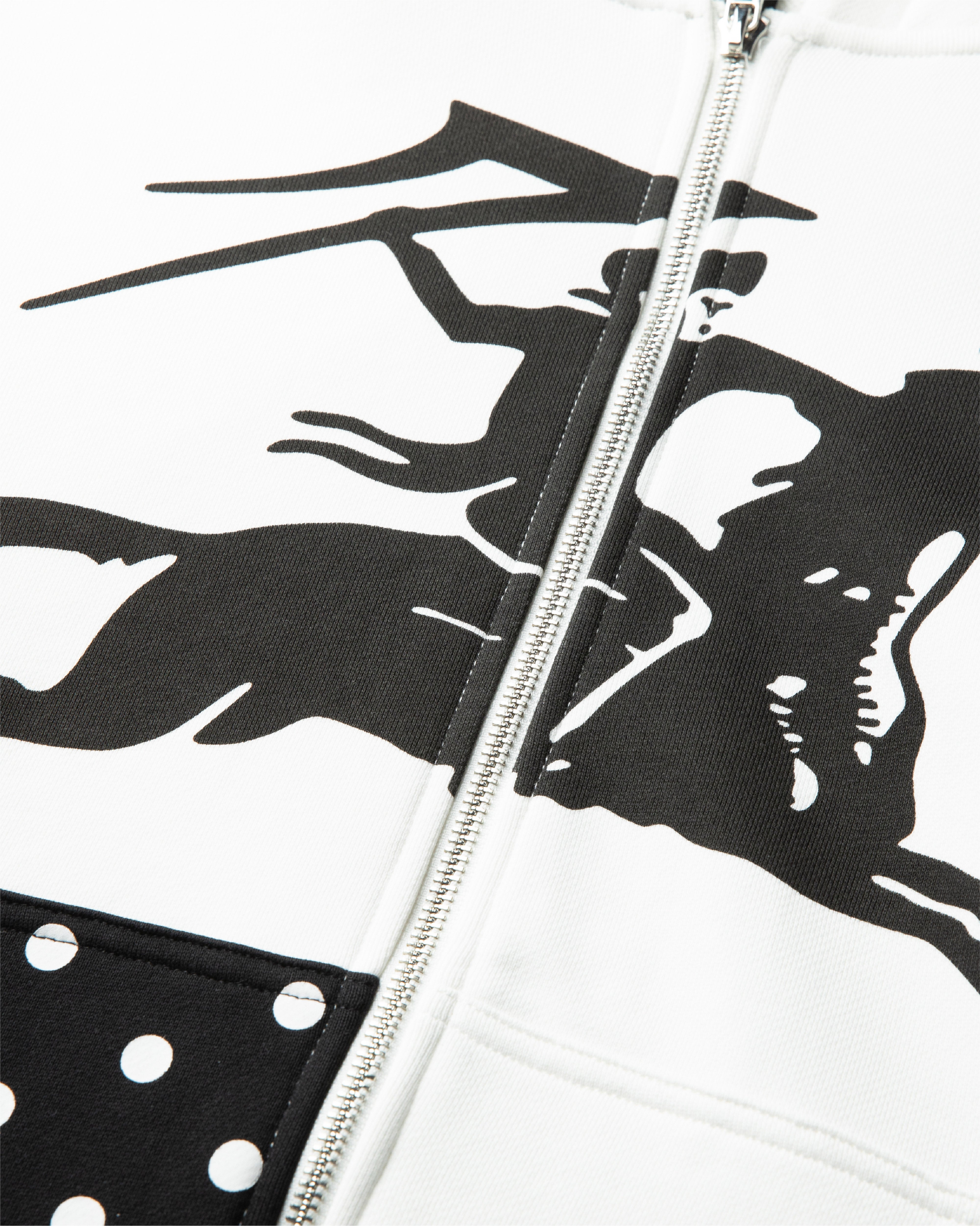 Polka Zip Up Hoodie - White/Black