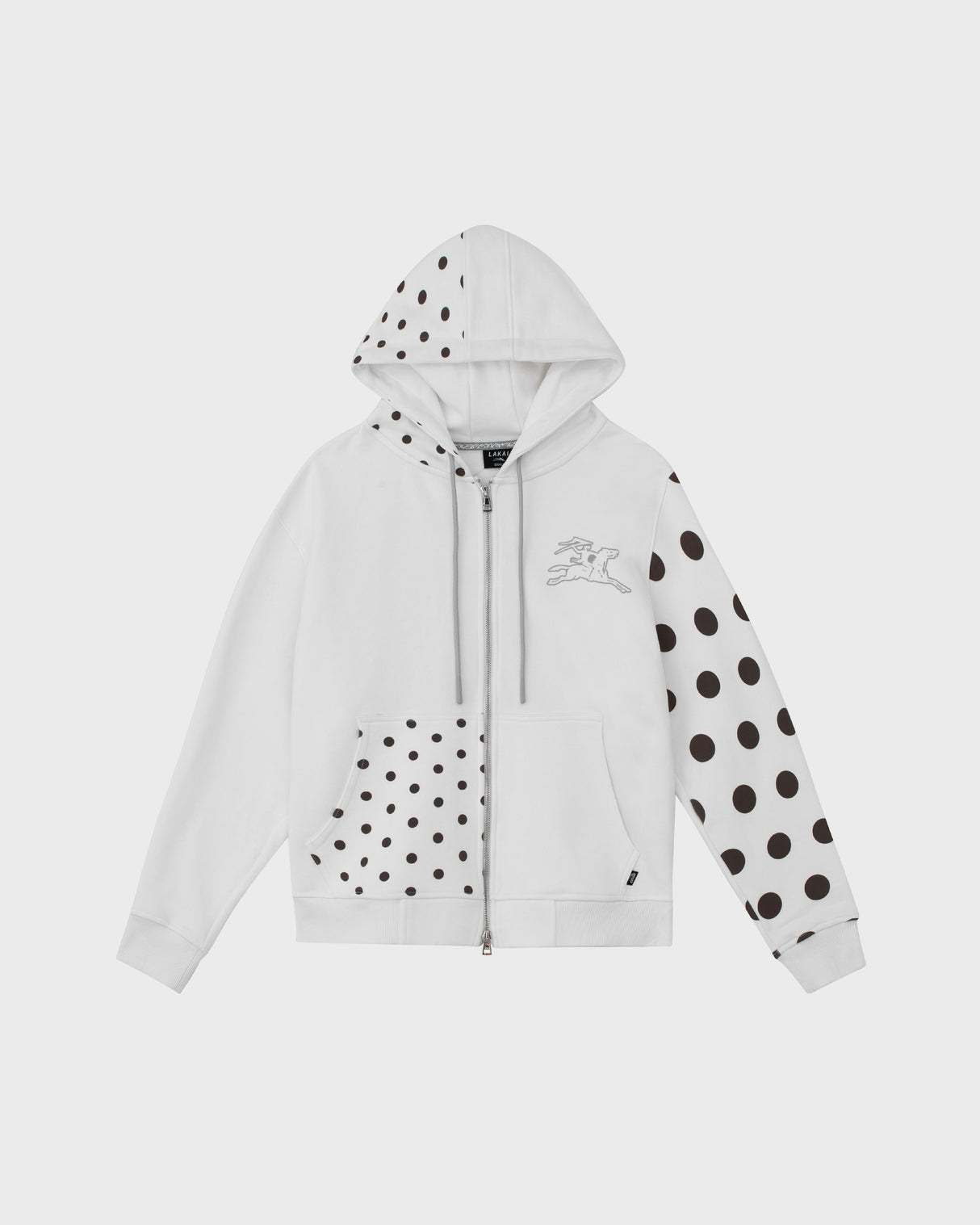 Polka Zip Up Hoodie - White
