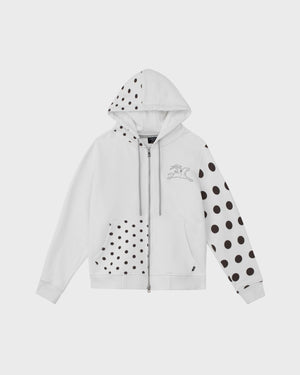 Polka Zip Up Hoodie - White