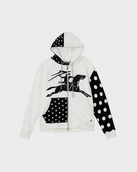 Polka Zip Up Hoodie - White/Black