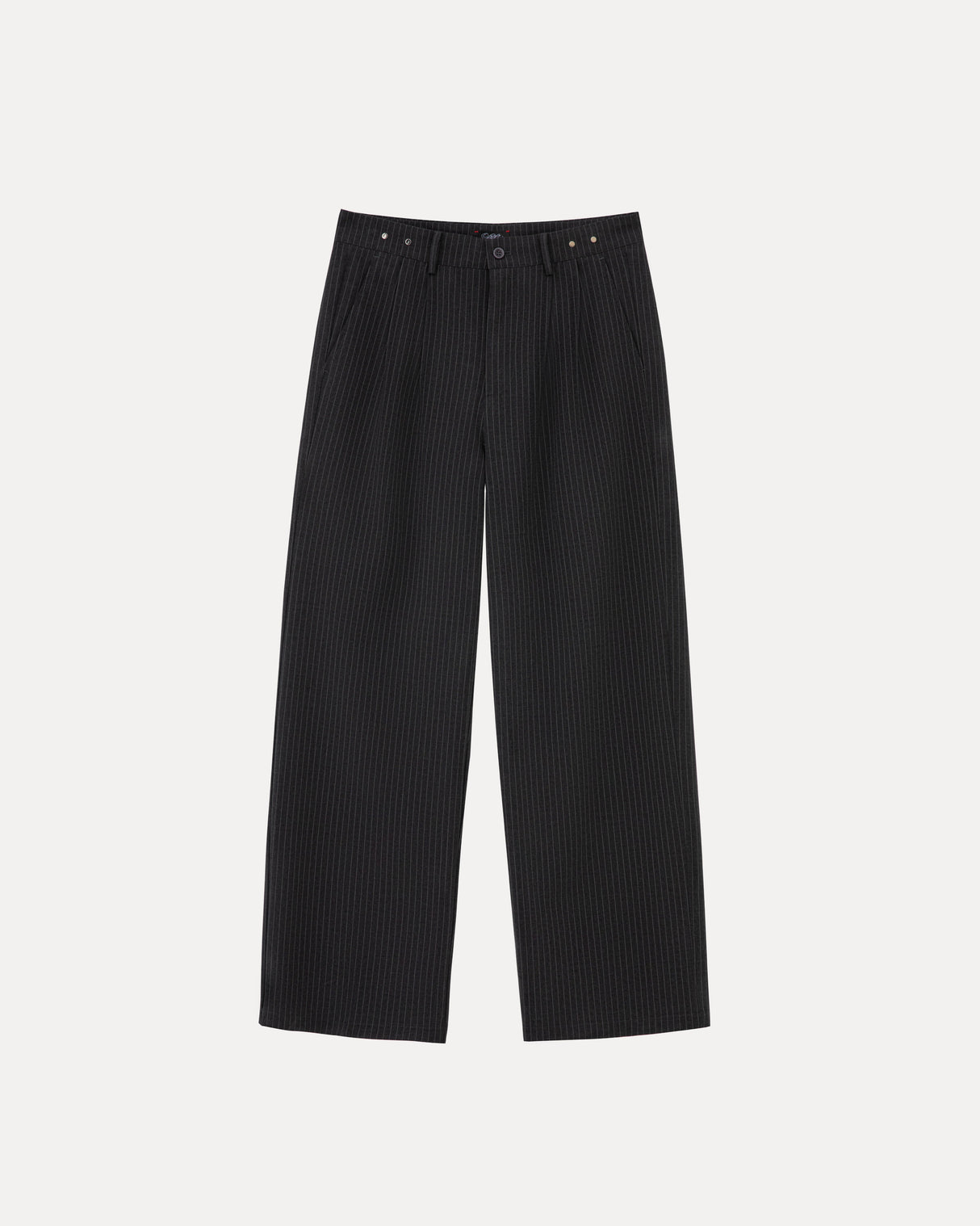 Wide Leg Trousers - Grey Pinstripe