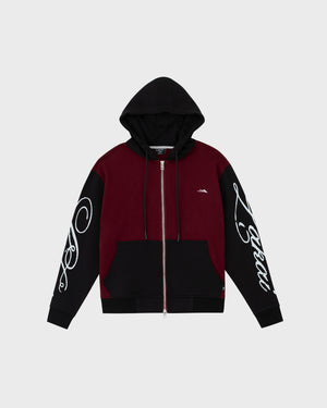 Two Tone Zip Up Hoodie - Red Dahlia / Pirate Black